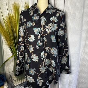 Chicos Women’s 1 US M Tulips Long Sleeve Top Button Down Tunic Blouse